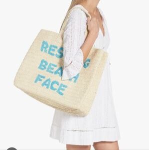 Btb Los Angeles Resting Beach Face Straw Tote